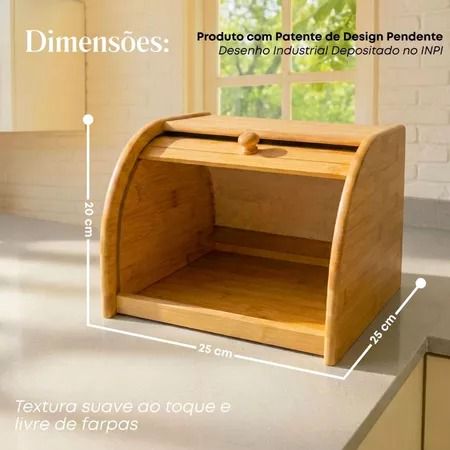 🛍️Porta Pão em Bambu Cozinha Armazenamento de Pães Ecoeden - *P