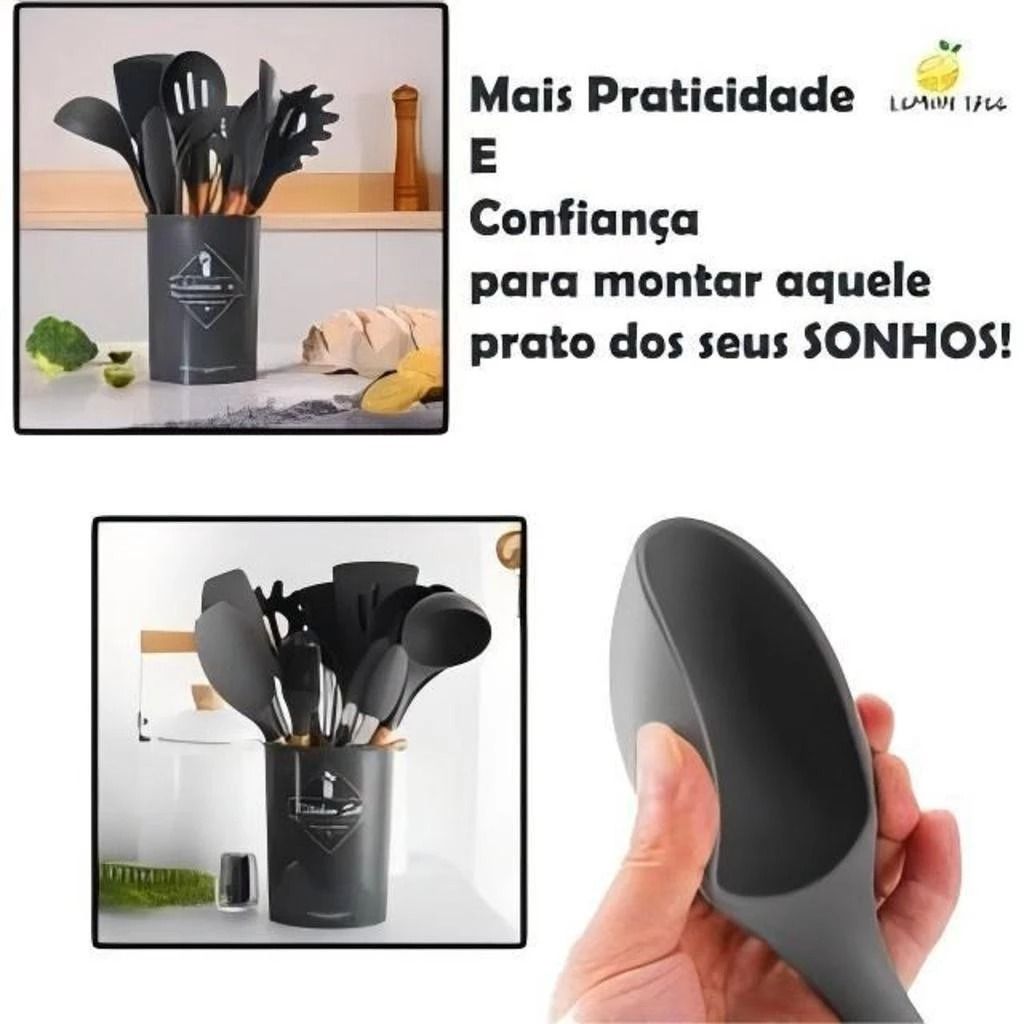🛍️KIT 12 Peças de Utensílios Para Cozinha em Silicone e Bambu