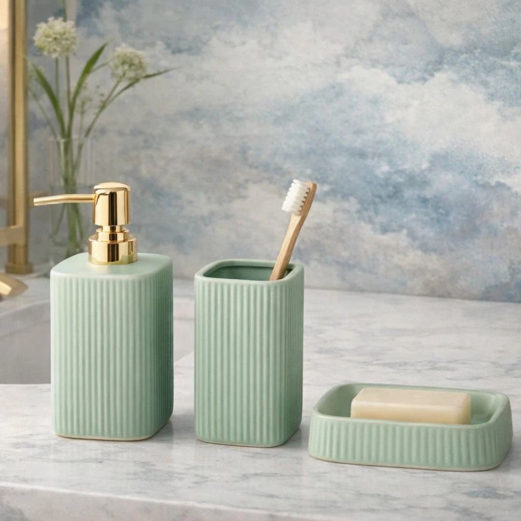 🛍️Conjunto Para Lavabo ou Banheiro em Verde Menta - 3 Peças